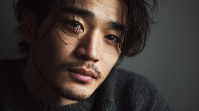 日本出身の男性が近距離で落ち着いて見る