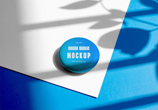 Round Button Badge Mockup with Sunlight Shadow