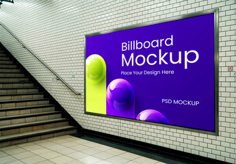 Subway Billboard Mockup with Abstract 3D Spheres