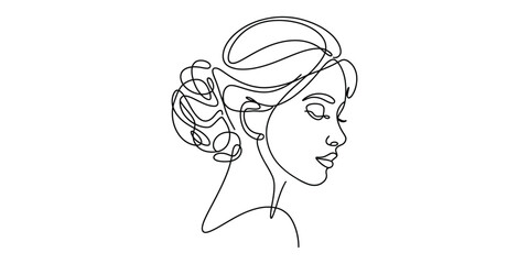 Elegant woman profile continuous line art drawing minimalist hairstyle