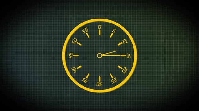 Icon symbolizes hours, minutes, and time tracking. Clock visual highlights punctuality and time management. White minimalist clock face with hands on a dark black background 