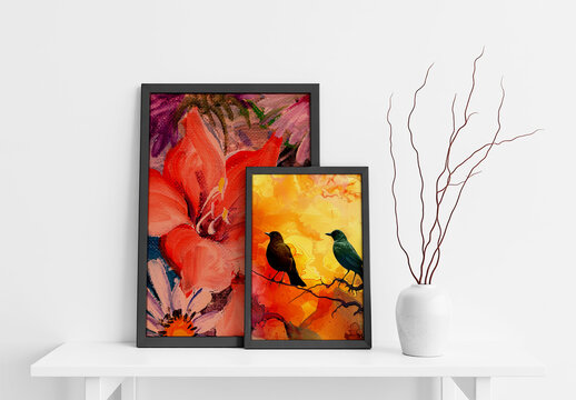 Two Vertical Photo Frame Mockups with Abstract Art