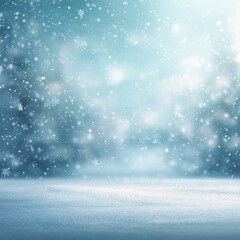 Fototapeta premium Minimal Winter Christmas Background with Falling Snow and Soft Blue White Tones