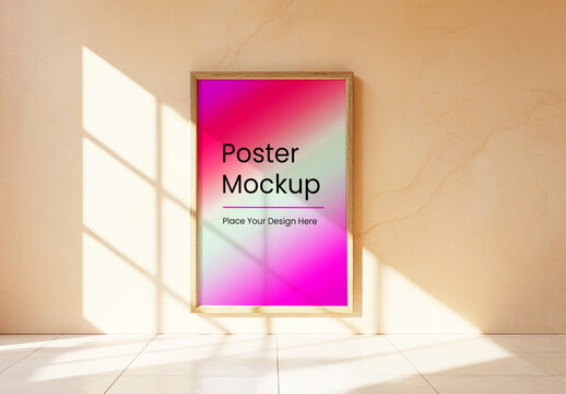 Vertical Poster Frame Mockup with Pink Gradient