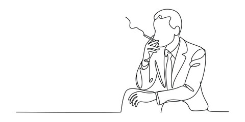 Businessman smoking cigarette continuous line art drawing style © Bilas