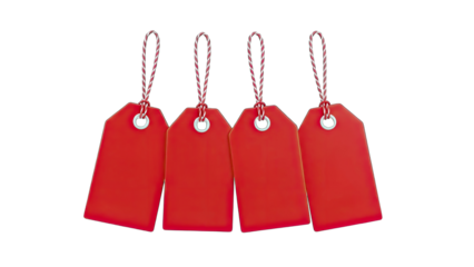 Red Price Tags Hanging on White Background