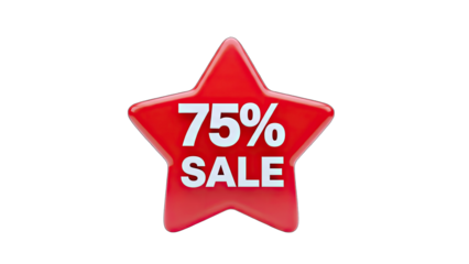 Red Star 75% Sale Isolated on White Background