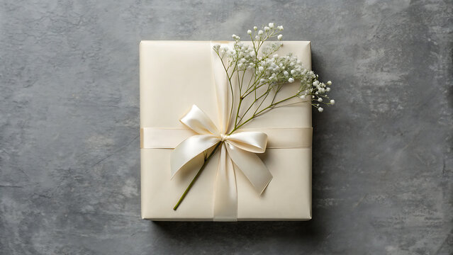 Elegant gift box with white ribbon and baby's breath