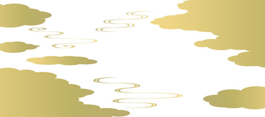 流水紋と雲取りの背景イラスト　和風　波紋　吉祥文様