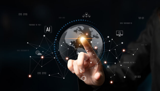 Global AI network showing connection between AI, global, and network elements across the digital world and data infrastructure Latch - Powered by Adobe