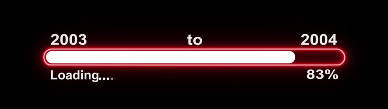 New year 2004 loading bar animation, Loading bar from 2003 to 2004 new year transfer animation. Almost reaching New Year on black background. Welcoming the happy new year 2004. 4k video alpha channel.