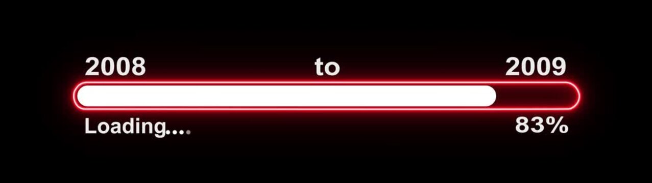 New year 2009 loading bar animation, Loading bar from 2008 to 2009 new year transfer animation. Almost reaching New Year on black background. Welcoming the happy new year 2009. 4k video alpha channel.