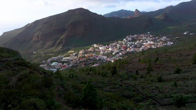 Aerial view of Tamaimo village in a volcanic landscape, Tenerife