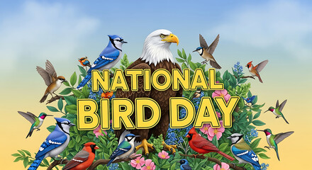 National bird day celebration with various colorful bird species