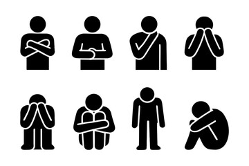 Silhouette icons displaying human emotions through body language and gestures