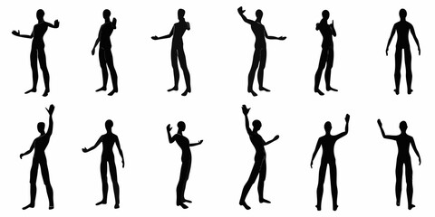 Silhouette figures in various poses representing human forms and movement