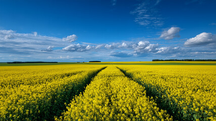 Obraz premium 菜の花が続く初夏の穏やかな風景