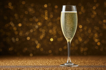 elegant glass of champagne on a golden background