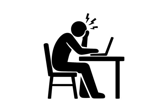 Silhouette of a stressed person at a desk with laptop