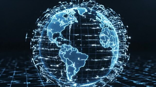 A futuristic digital representation of the Earth from a global viewpoint showcasing technology and network connections.