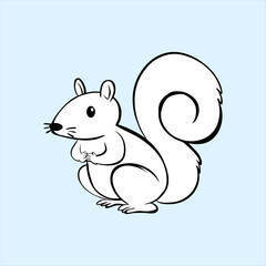 Cute cartoon squirrel outline drawing ready for coloring on a light blue background