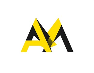 Modern abstract design featuring two interlocking letters, a geometric composition with overlapping forms. The color palette incorporates yellow and black