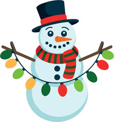 Decorated snowman with lights