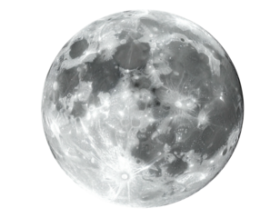 A detailed grayscale image of the moon with craters and illuminated areas