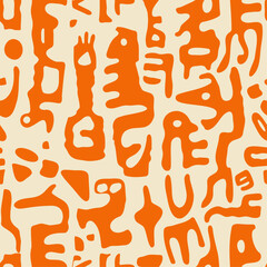 Abstract Organic Shapes Seamless Pattern with Playful Orange Forms on Light Background Vector Design