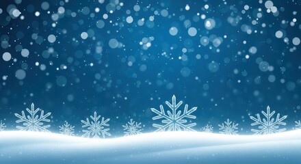Naklejka premium Snowflakes Glowing On Snowdrift With Falling Snow Bokeh Background