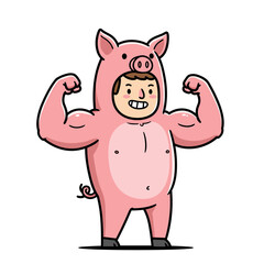 Cute pink pig cartoon character smiling in a fun vector illustration