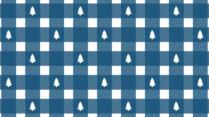 Simple Minimalist Seamless Checkered Pattern With Christmas Tree in Blue and White Color