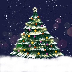 Obraz premium Christmas Tree with Snow and Lights