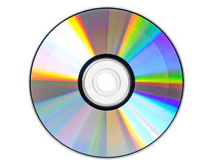 Shiny, iridescent disc with black center and silver trim, isolated