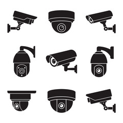 cctv icons, surveillance camera icons set