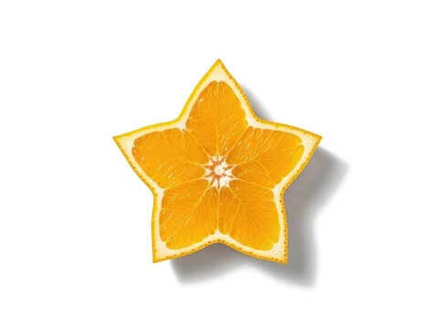 Fresh star-shaped orange slice on white background with delicate shadow, perfect for healthy eating concepts