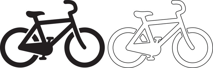 Black and white bicycle icons in silhouette and outline on