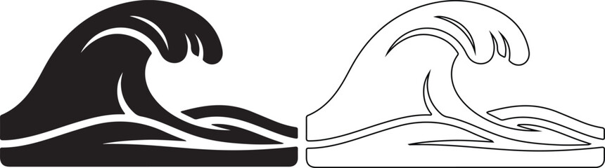 Black and white wave graphics with silhouette and outline styles
