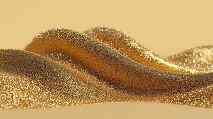 Golden Glittering Abstract Wave on Beige Background with Soft Lighting and Texture Detail