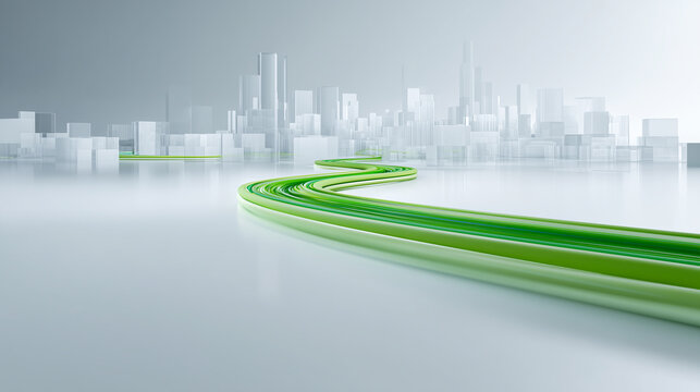Digital Transformation Concept with Green Data Flow in Abstract City