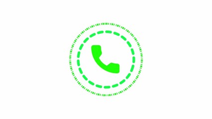 Green telephone icon with dashed circle and sound wave border on white background symbol communication