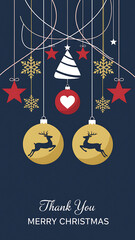 thank you christmas greeting card with decorative christmas balls vector illustration, Christmas / Holiday Greeting & Decoration