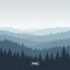 Naklejka premium Misty forest landscape with layers of pine trees a serene natural background for environmental themes and outdoor adventures