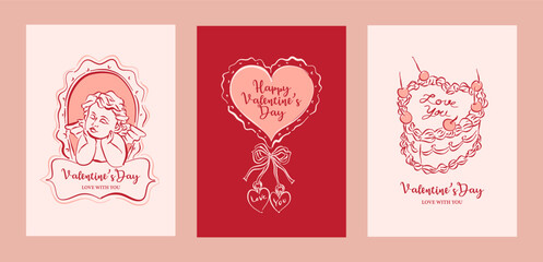 Valentine card hand-drawn style, Whimsical romantic decorated design for Wedding, greeting card, banner, ad, poster, label, cover, vector illustration