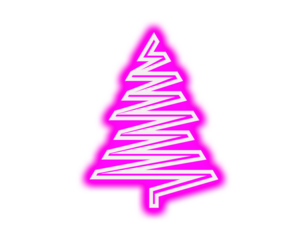Bright neon pink glowing abstract christmas tree icon with white zig zag line design isolated