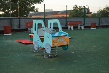 Modern playground for children in courtyard. Exercise equipment