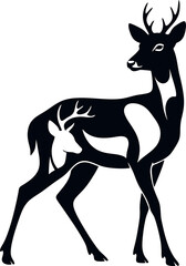Deer Silhouette with Antlers Running.