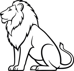 Lion Sitting Illustration Black Outline.
