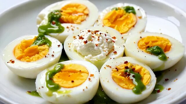 Elegant Deviled Eggs Arrangement on White Plate.