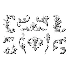 Vintage Baroque Scroll Ornament Elements Set for Classical Decorative Design
